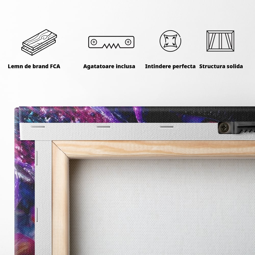 Tablou Canvas Premium, LuxCanva® G1156, Privirea care Vrajeste, Noapte, Mov, Palarie, Tatuaj, Trandafiri, Violet, Suflet, Ratacire, Mexic, Decorativ, Intens, Fascinant, Birou, Living, Dormitor