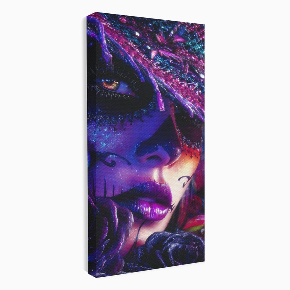Tablou Canvas Premium, LuxCanva® G1156, Privirea care Vrajeste, Noapte, Mov, Palarie, Tatuaj, Trandafiri, Violet, Suflet, Ratacire, Mexic, Decorativ, Intens, Fascinant, Birou, Living, Dormitor