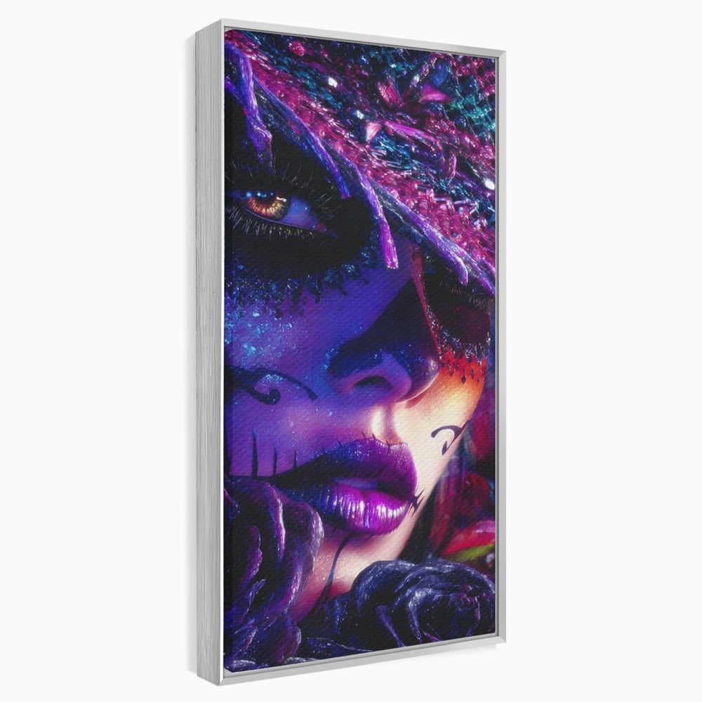 Tablou Canvas Premium, LuxCanva® G1156, Privirea care Vrajeste, Noapte, Mov, Palarie, Tatuaj, Trandafiri, Violet, Suflet, Ratacire, Mexic, Decorativ, Intens, Fascinant, Birou, Living, Dormitor
