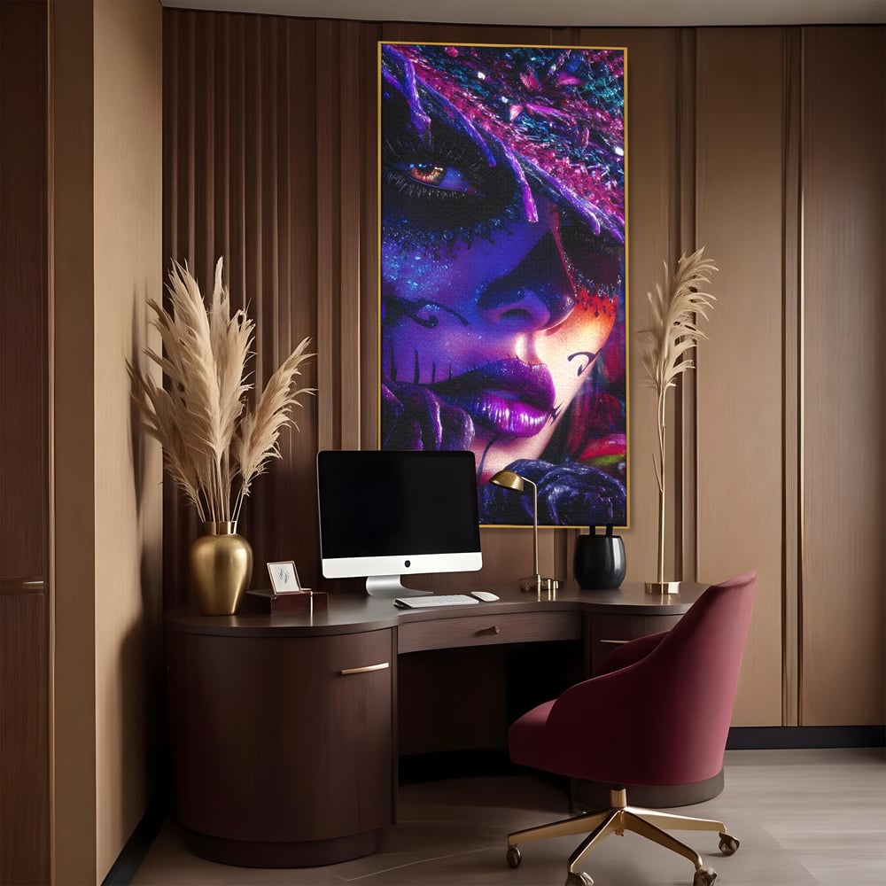 Tablou Canvas Premium, LuxCanva® G1156, Privirea care Vrajeste, Noapte, Mov, Palarie, Tatuaj, Trandafiri, Violet, Suflet, Ratacire, Mexic, Decorativ, Intens, Fascinant, Birou, Living, Dormitor