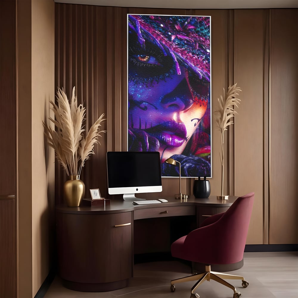 Tablou Canvas Premium, LuxCanva® G1156, Privirea care Vrajeste, Noapte, Mov, Palarie, Tatuaj, Trandafiri, Violet, Suflet, Ratacire, Mexic, Decorativ, Intens, Fascinant, Birou, Living, Dormitor
