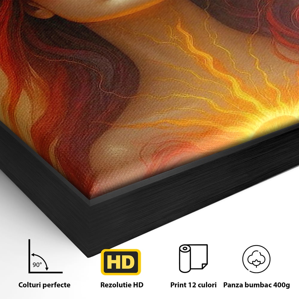 Leinwand Wandkunst Premium, LuxCanva® G1158, Göttin des Feuers, Flammen, Sonne, Chakren, Rot, Gold, Energie, Solar, Strahlen, Reinheit, Symbolik, Mystik, Aura, Meditation, Zen, Büro, Wohnen, Schlafzimmer