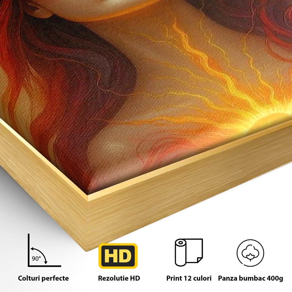 Leinwand Wandkunst Premium, LuxCanva® G1158, Göttin des Feuers, Flammen, Sonne, Chakren, Rot, Gold, Energie, Solar, Strahlen, Reinheit, Symbolik, Mystik, Aura, Meditation, Zen, Büro, Wohnen, Schlafzimmer