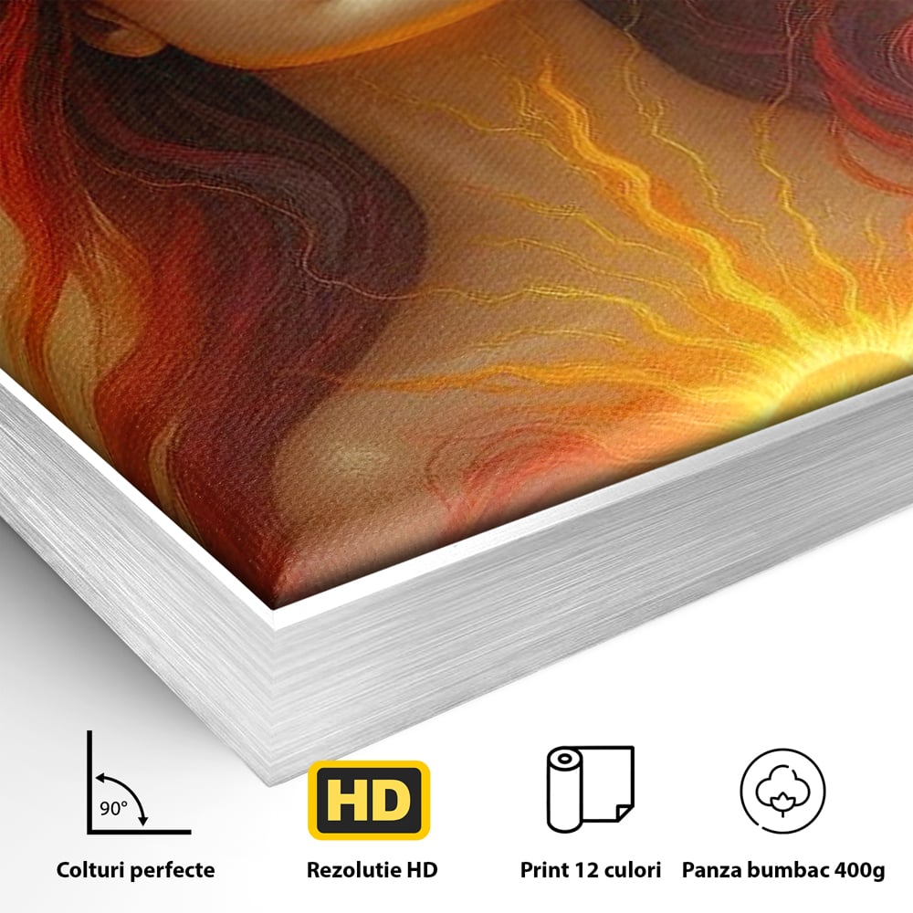 Leinwand Wandkunst Premium, LuxCanva® G1158, Göttin des Feuers, Flammen, Sonne, Chakren, Rot, Gold, Energie, Solar, Strahlen, Reinheit, Symbolik, Mystik, Aura, Meditation, Zen, Büro, Wohnen, Schlafzimmer
