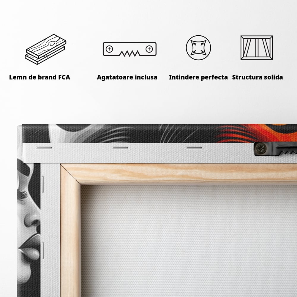 Tablou Canvas Premium, LuxCanva® G1161, Yin si Yang Feminin, Dualitate, Fete, Frumusete, Foc, Gheata, Opozitie, Dubla, Identitate, Lumini, Umbre, Stilizat, Armonie, Birou, Living, Dormitor