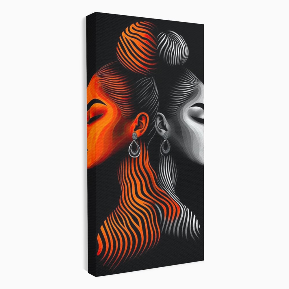 Tablou Canvas Premium, LuxCanva® G1161, Yin si Yang Feminin, Dualitate, Fete, Frumusete, Foc, Gheata, Opozitie, Dubla, Identitate, Lumini, Umbre, Stilizat, Armonie, Birou, Living, Dormitor