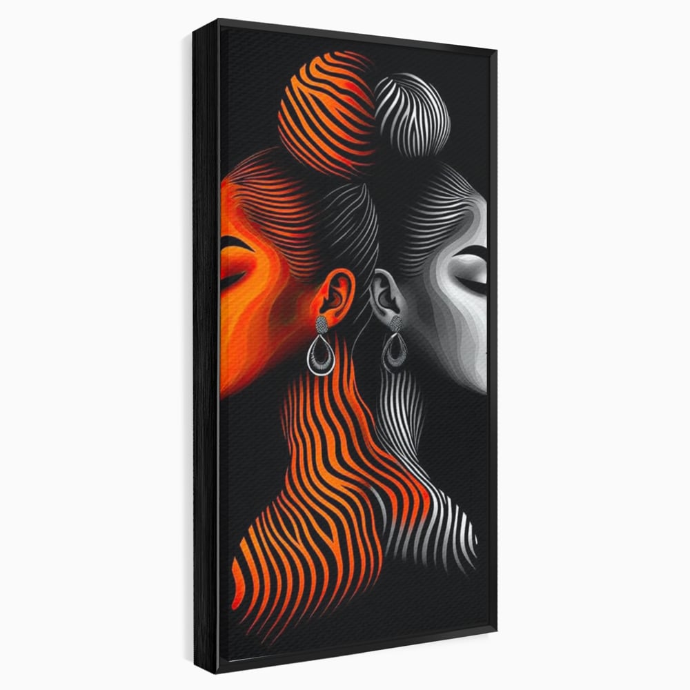 Tablou Canvas Premium, LuxCanva® G1161, Yin si Yang Feminin, Dualitate, Fete, Frumusete, Foc, Gheata, Opozitie, Dubla, Identitate, Lumini, Umbre, Stilizat, Armonie, Birou, Living, Dormitor