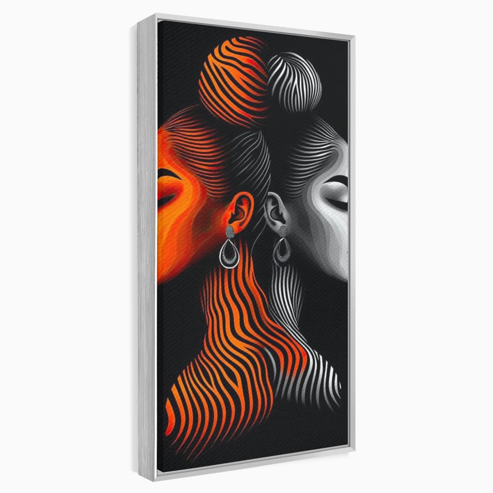 Tablou Canvas Premium, LuxCanva® G1161, Yin si Yang Feminin, Dualitate, Fete, Frumusete, Foc, Gheata, Opozitie, Dubla, Identitate, Lumini, Umbre, Stilizat, Armonie, Birou, Living, Dormitor
