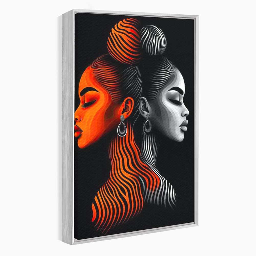 Tablou Canvas Premium, LuxCanva® G1161, Yin si Yang Feminin, Dualitate, Fete, Frumusete, Foc, Gheata, Opozitie, Dubla, Identitate, Lumini, Umbre, Stilizat, Armonie, Birou, Living, Dormitor