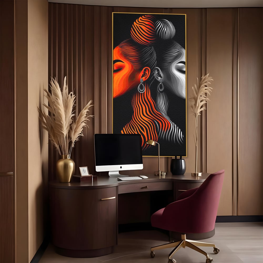 Tablou Canvas Premium, LuxCanva® G1161, Yin si Yang Feminin, Dualitate, Fete, Frumusete, Foc, Gheata, Opozitie, Dubla, Identitate, Lumini, Umbre, Stilizat, Armonie, Birou, Living, Dormitor