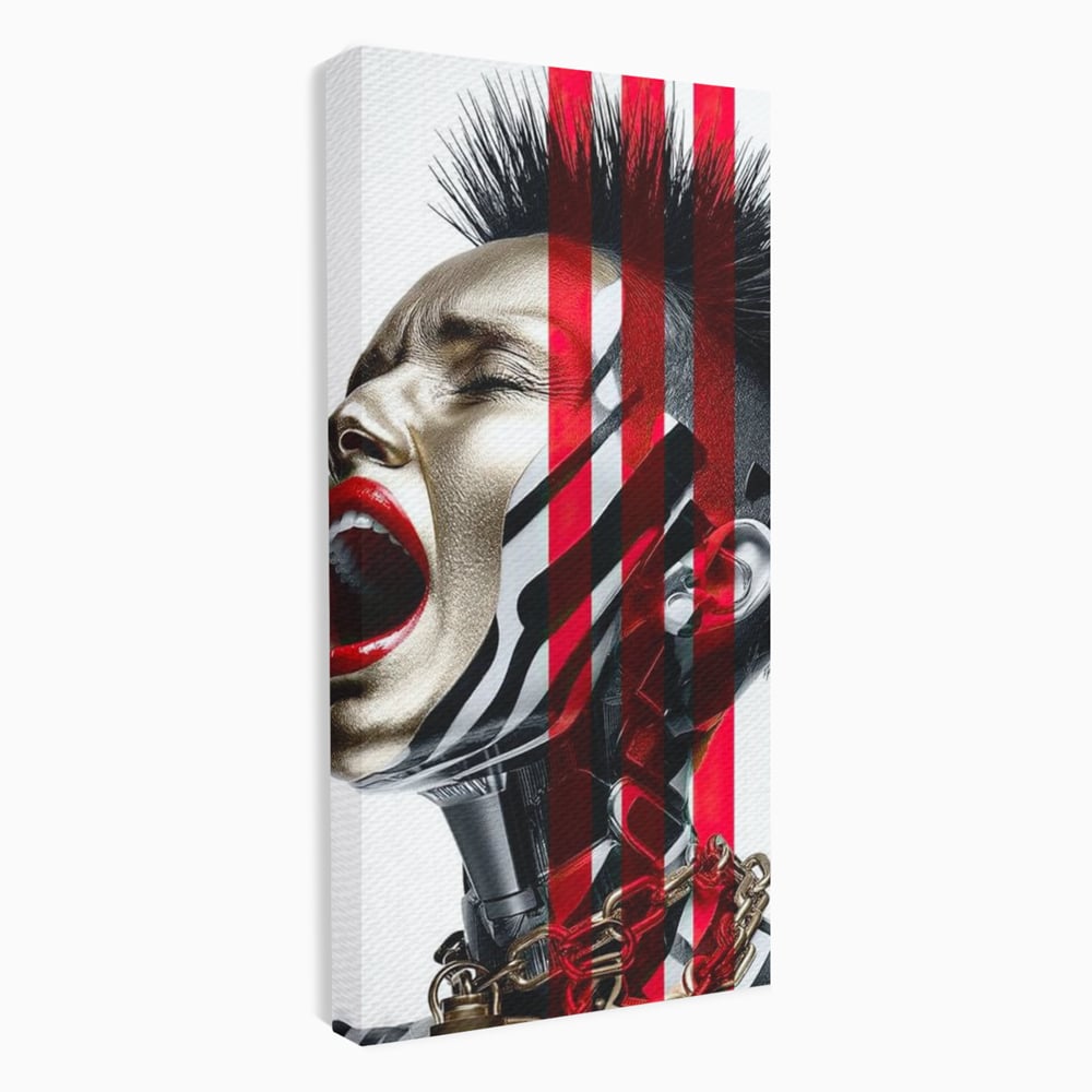 Tablou Canvas Premium, LuxCanva® G1162, Puterea Libertatii, Strigat, Viitor, Lanturi, Futurist, Rosu, Alb, Negru, Pasiune, Revolta, Punk, Metal, Urban, Rebeliune, Spirit, Birou, Living, Dormitor