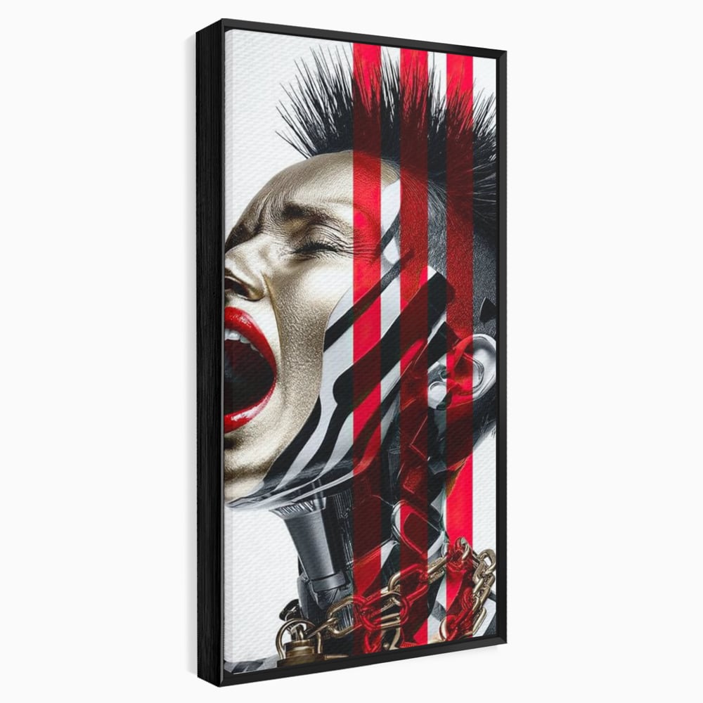 Tablou Canvas Premium, LuxCanva® G1162, Puterea Libertatii, Strigat, Viitor, Lanturi, Futurist, Rosu, Alb, Negru, Pasiune, Revolta, Punk, Metal, Urban, Rebeliune, Spirit, Birou, Living, Dormitor