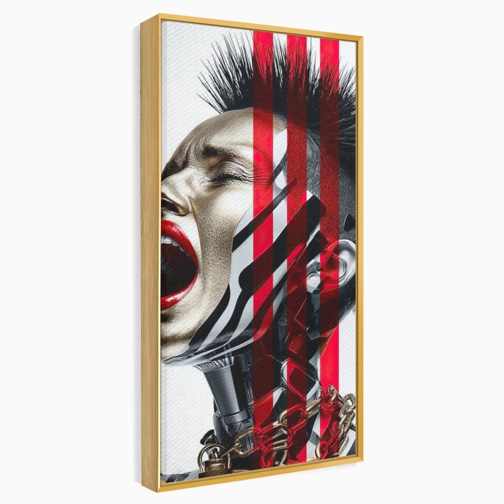 Tablou Canvas Premium, LuxCanva® G1162, Puterea Libertatii, Strigat, Viitor, Lanturi, Futurist, Rosu, Alb, Negru, Pasiune, Revolta, Punk, Metal, Urban, Rebeliune, Spirit, Birou, Living, Dormitor