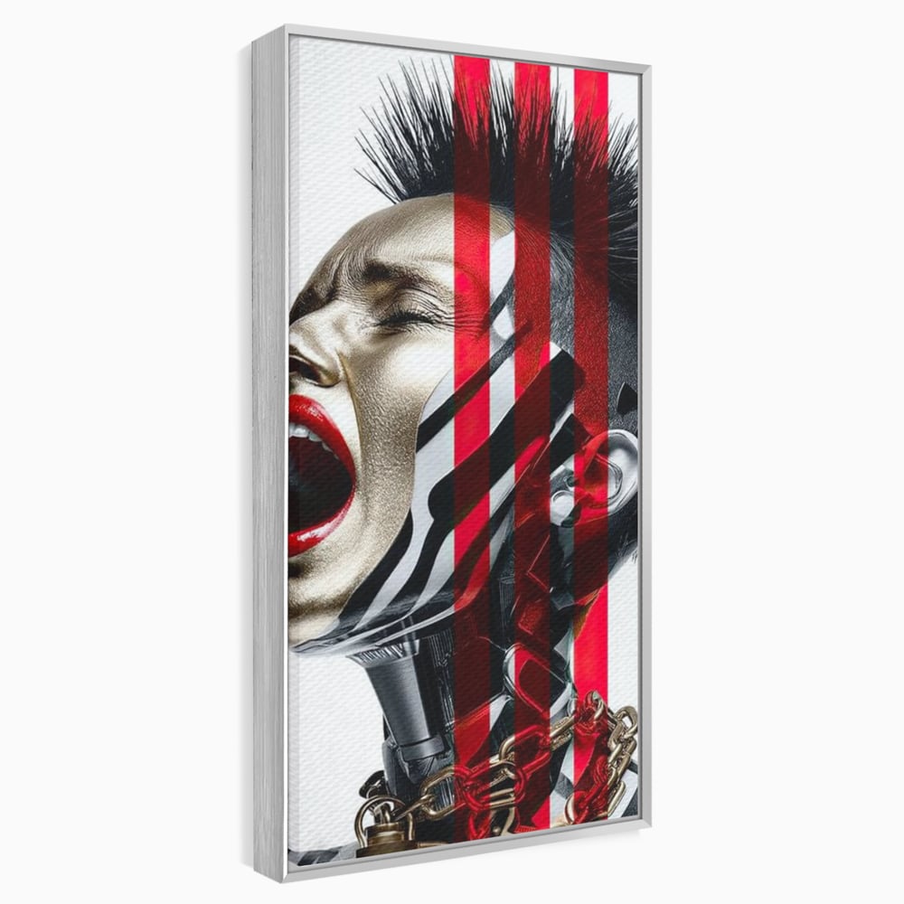 Tablou Canvas Premium, LuxCanva® G1162, Puterea Libertatii, Strigat, Viitor, Lanturi, Futurist, Rosu, Alb, Negru, Pasiune, Revolta, Punk, Metal, Urban, Rebeliune, Spirit, Birou, Living, Dormitor
