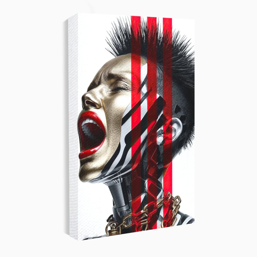 Tablou Canvas Premium, LuxCanva® G1162, Puterea Libertatii, Strigat, Viitor, Lanturi, Futurist, Rosu, Alb, Negru, Pasiune, Revolta, Punk, Metal, Urban, Rebeliune, Spirit, Birou, Living, Dormitor