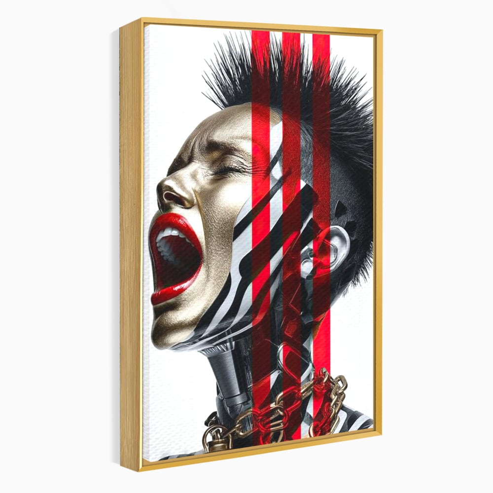 Tablou Canvas Premium, LuxCanva® G1162, Puterea Libertatii, Strigat, Viitor, Lanturi, Futurist, Rosu, Alb, Negru, Pasiune, Revolta, Punk, Metal, Urban, Rebeliune, Spirit, Birou, Living, Dormitor