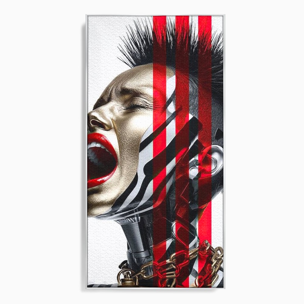 Tablou Canvas Premium, LuxCanva® G1162, Puterea Libertatii, Strigat, Viitor, Lanturi, Futurist, Rosu, Alb, Negru, Pasiune, Revolta, Punk, Metal, Urban, Rebeliune, Spirit, Birou, Living, Dormitor