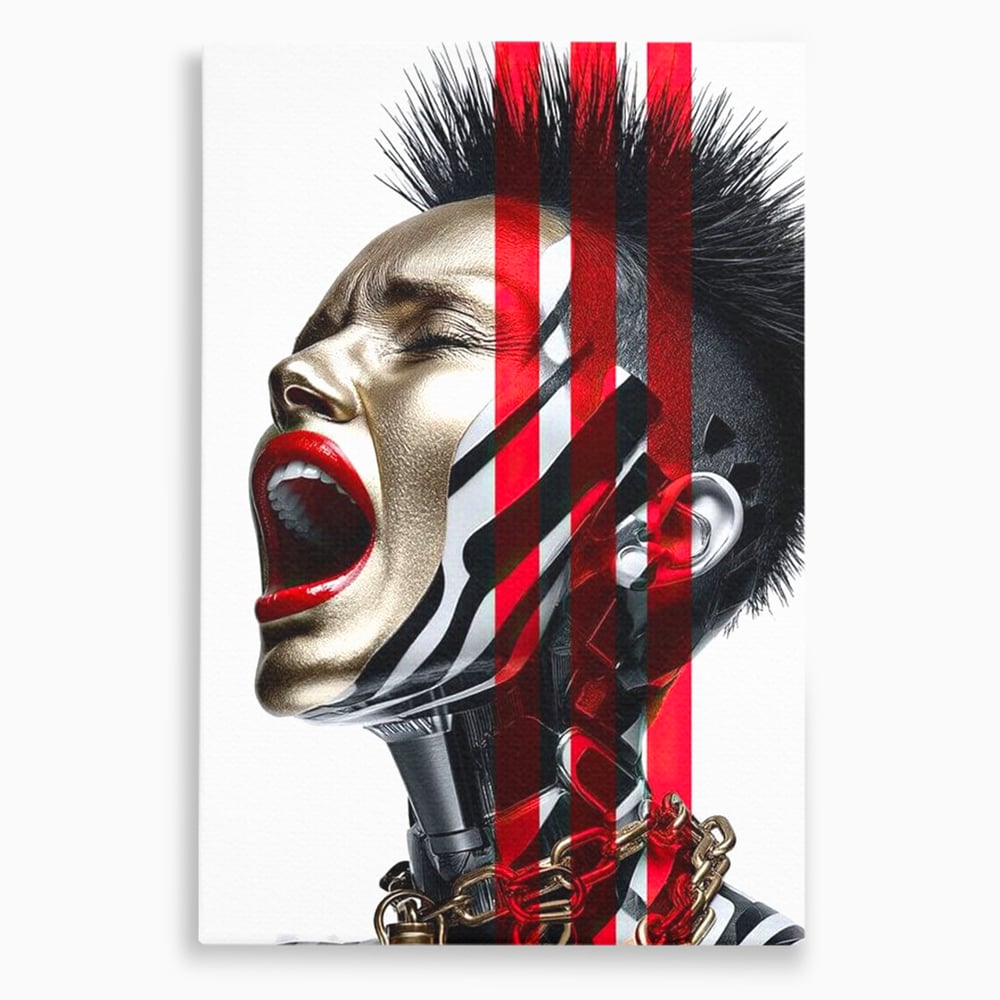 Tablou Canvas Premium, LuxCanva® G1162, Puterea Libertatii, Strigat, Viitor, Lanturi, Futurist, Rosu, Alb, Negru, Pasiune, Revolta, Punk, Metal, Urban, Rebeliune, Spirit, Birou, Living, Dormitor