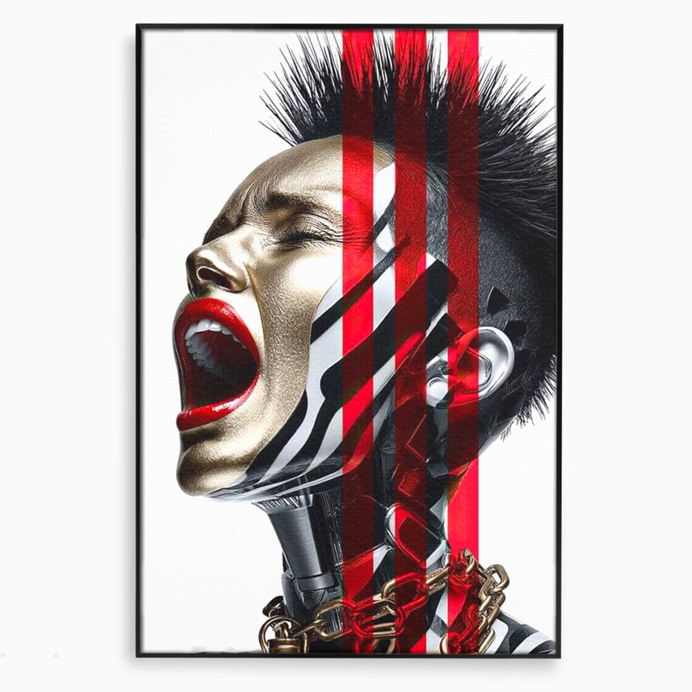 Tablou Canvas Premium, LuxCanva® G1162, Puterea Libertatii, Strigat, Viitor, Lanturi, Futurist, Rosu, Alb, Negru, Pasiune, Revolta, Punk, Metal, Urban, Rebeliune, Spirit, Birou, Living, Dormitor
