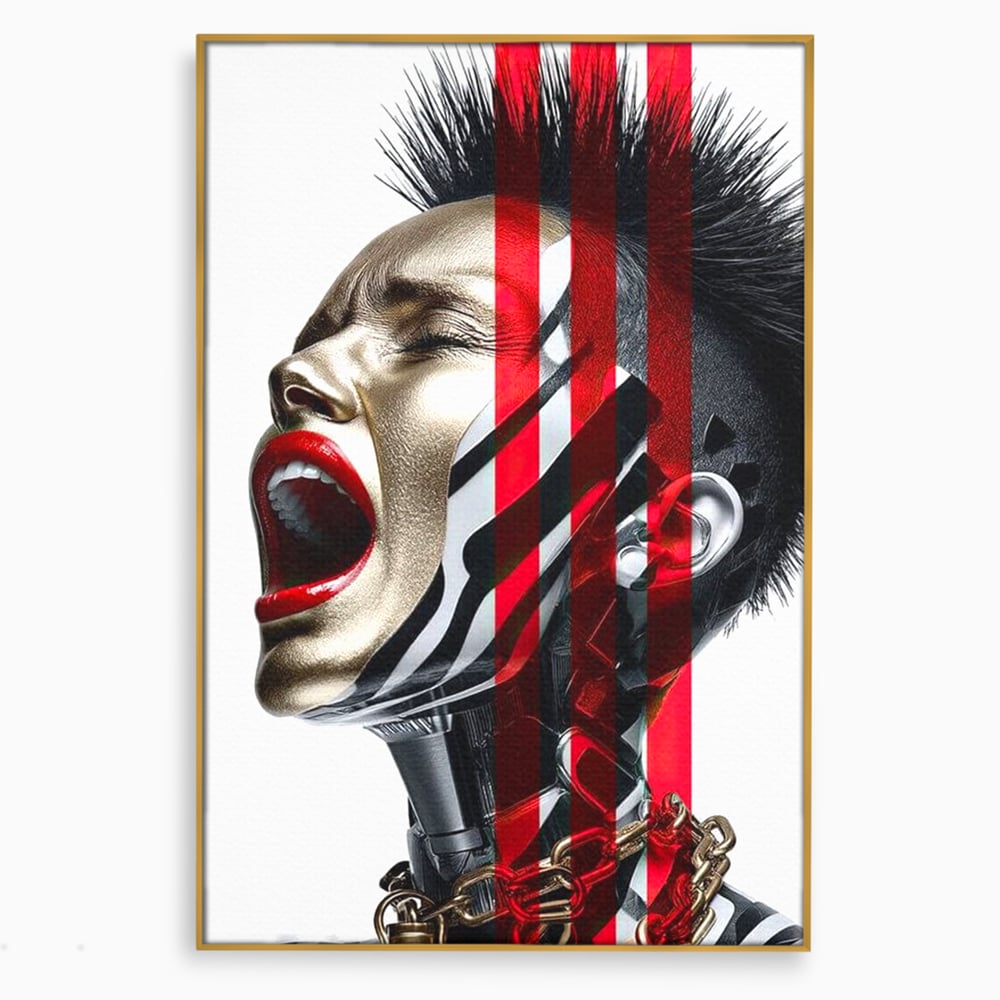 Tablou Canvas Premium, LuxCanva® G1162, Puterea Libertatii, Strigat, Viitor, Lanturi, Futurist, Rosu, Alb, Negru, Pasiune, Revolta, Punk, Metal, Urban, Rebeliune, Spirit, Birou, Living, Dormitor