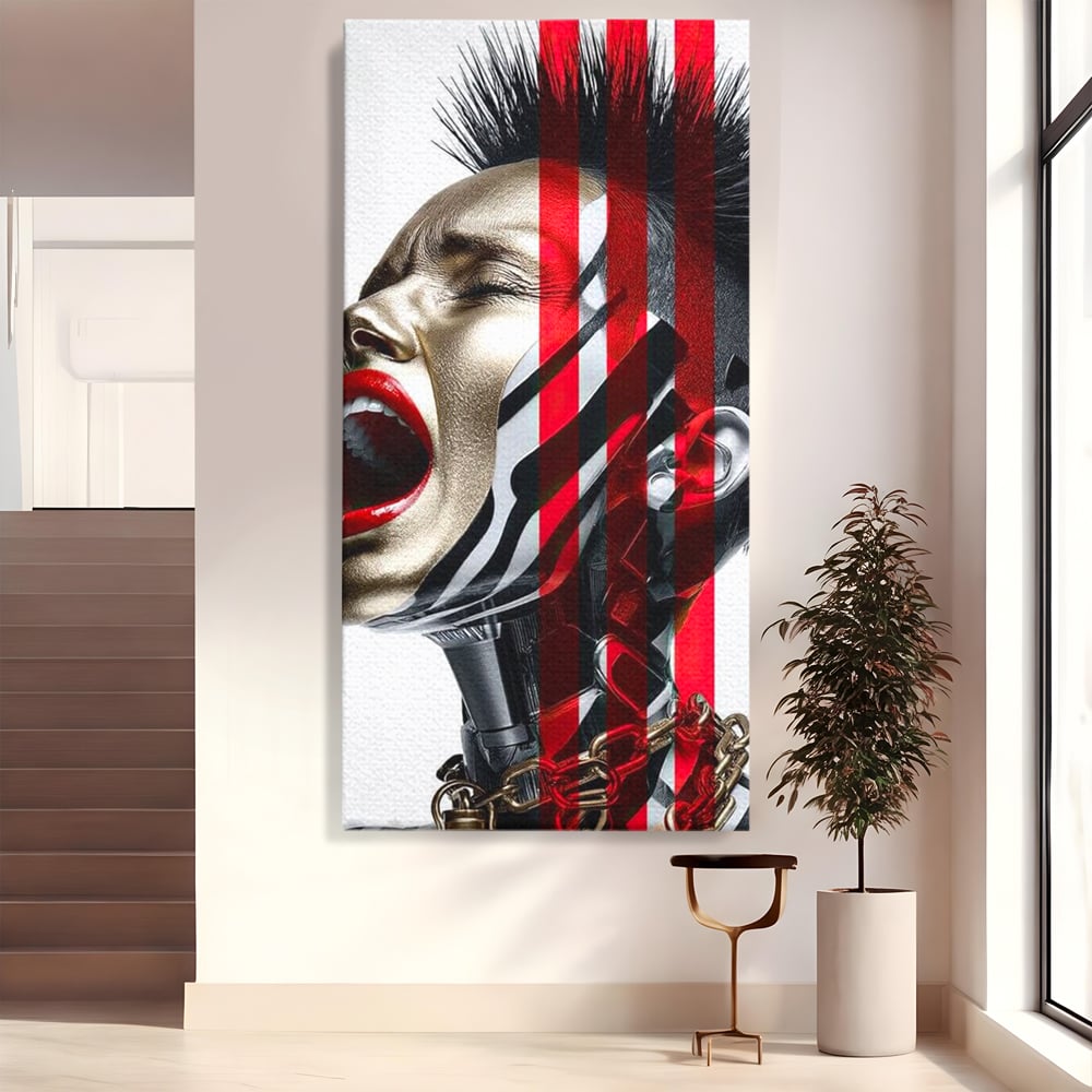 Tablou Canvas Premium, LuxCanva® G1162, Puterea Libertatii, Strigat, Viitor, Lanturi, Futurist, Rosu, Alb, Negru, Pasiune, Revolta, Punk, Metal, Urban, Rebeliune, Spirit, Birou, Living, Dormitor