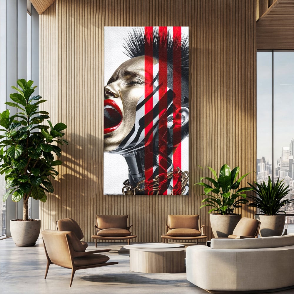 Tablou Canvas Premium, LuxCanva® G1162, Puterea Libertatii, Strigat, Viitor, Lanturi, Futurist, Rosu, Alb, Negru, Pasiune, Revolta, Punk, Metal, Urban, Rebeliune, Spirit, Birou, Living, Dormitor