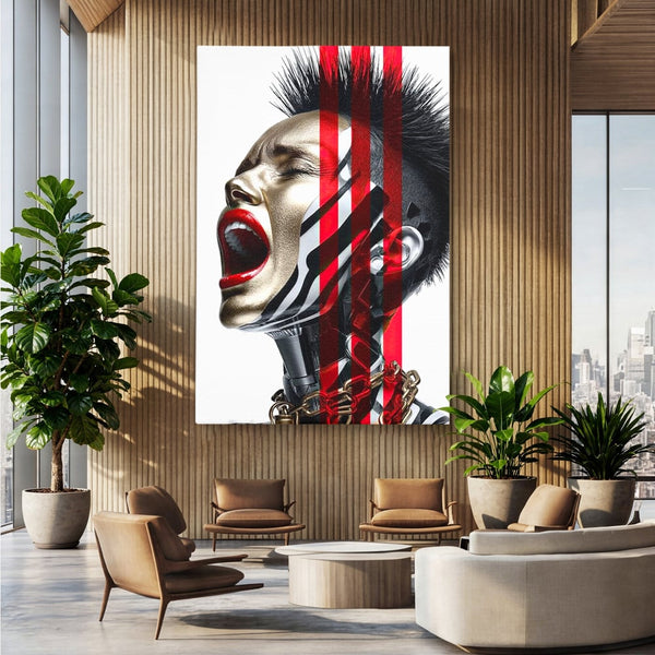 Tablou Canvas Premium, LuxCanva® G1162, Puterea Libertatii, Strigat, Viitor, Lanturi, Futurist, Rosu, Alb, Negru, Pasiune, Revolta, Punk, Metal, Urban, Rebeliune, Spirit, Birou, Living, Dormitor