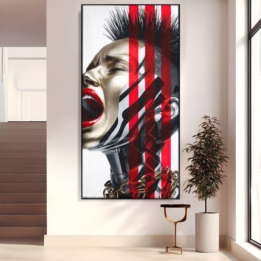 Tablou Canvas Premium, LuxCanva® G1162, Puterea Libertatii, Strigat, Viitor, Lanturi, Futurist, Rosu, Alb, Negru, Pasiune, Revolta, Punk, Metal, Urban, Rebeliune, Spirit, Birou, Living, Dormitor