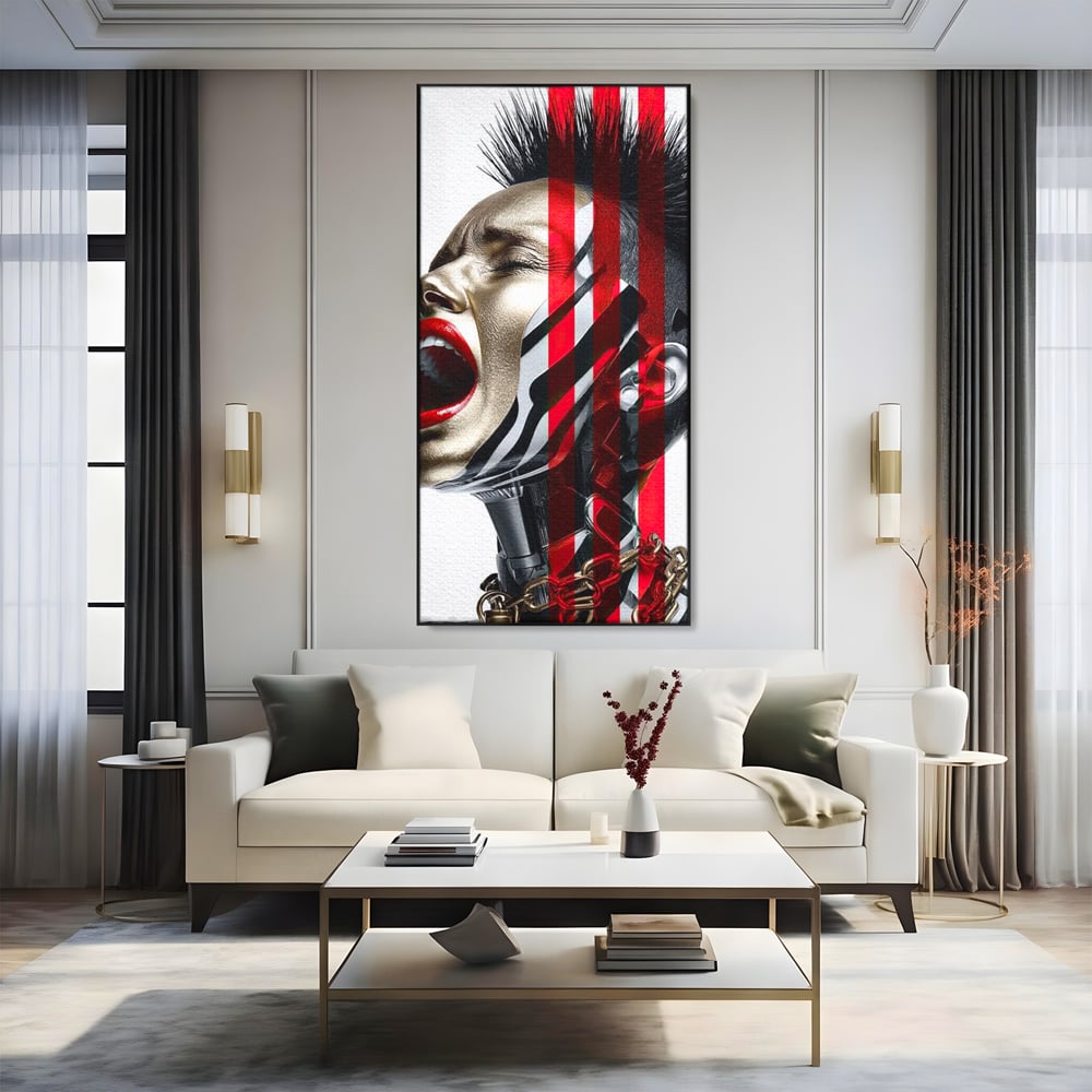 Tablou Canvas Premium, LuxCanva® G1162, Puterea Libertatii, Strigat, Viitor, Lanturi, Futurist, Rosu, Alb, Negru, Pasiune, Revolta, Punk, Metal, Urban, Rebeliune, Spirit, Birou, Living, Dormitor