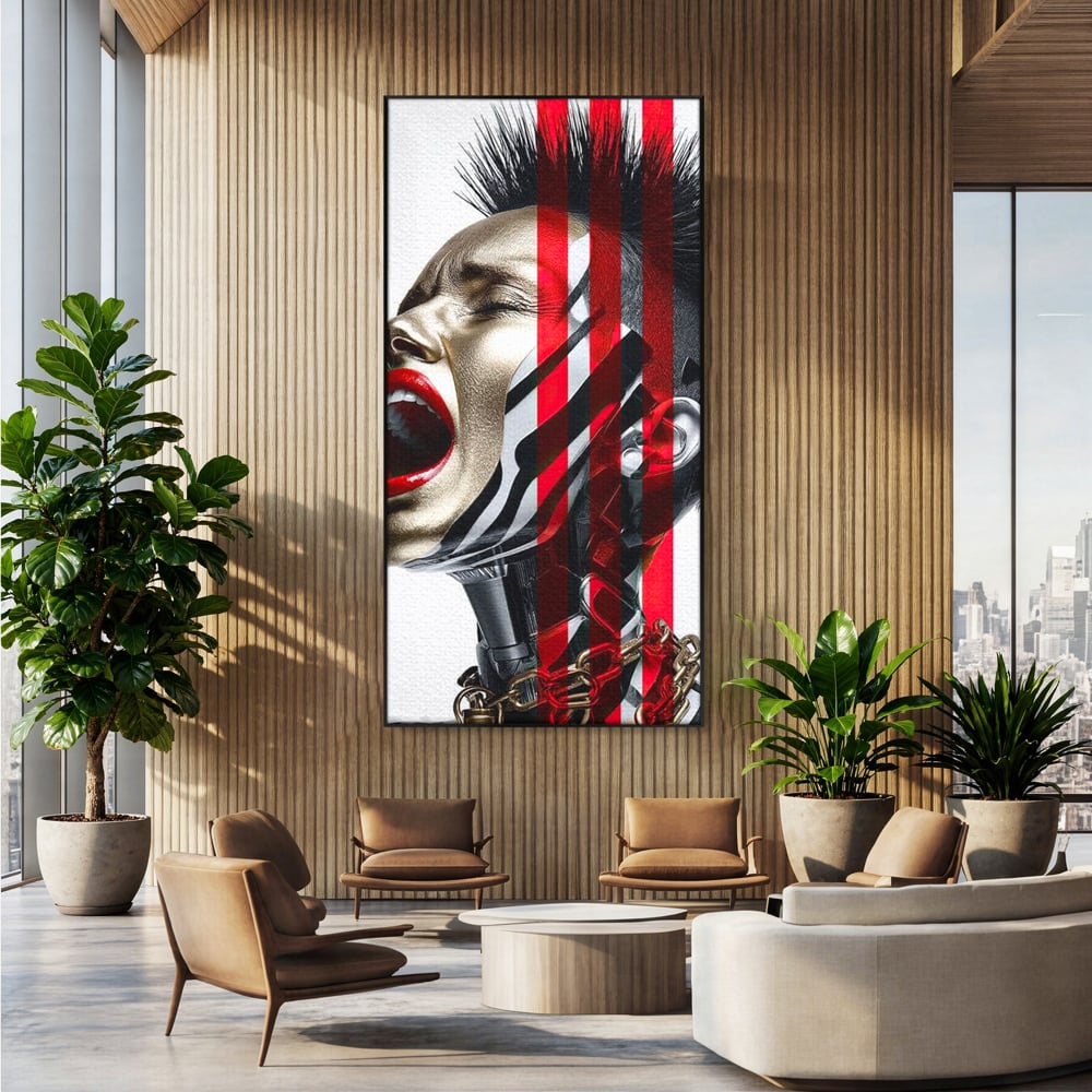 Tablou Canvas Premium, LuxCanva® G1162, Puterea Libertatii, Strigat, Viitor, Lanturi, Futurist, Rosu, Alb, Negru, Pasiune, Revolta, Punk, Metal, Urban, Rebeliune, Spirit, Birou, Living, Dormitor