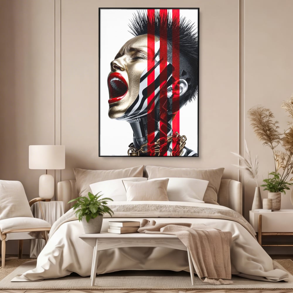 Tablou Canvas Premium, LuxCanva® G1162, Puterea Libertatii, Strigat, Viitor, Lanturi, Futurist, Rosu, Alb, Negru, Pasiune, Revolta, Punk, Metal, Urban, Rebeliune, Spirit, Birou, Living, Dormitor