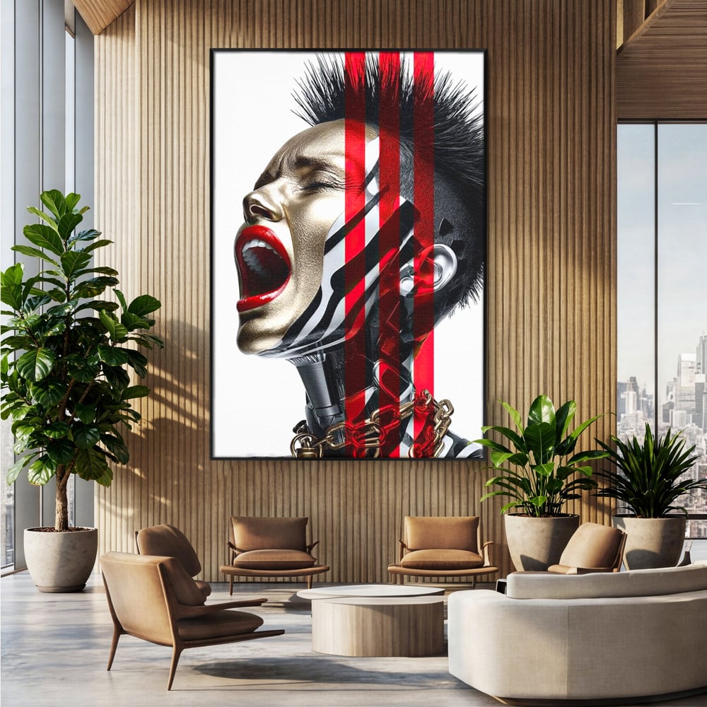Tablou Canvas Premium, LuxCanva® G1162, Puterea Libertatii, Strigat, Viitor, Lanturi, Futurist, Rosu, Alb, Negru, Pasiune, Revolta, Punk, Metal, Urban, Rebeliune, Spirit, Birou, Living, Dormitor
