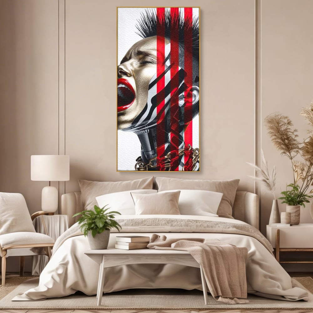 Tablou Canvas Premium, LuxCanva® G1162, Puterea Libertatii, Strigat, Viitor, Lanturi, Futurist, Rosu, Alb, Negru, Pasiune, Revolta, Punk, Metal, Urban, Rebeliune, Spirit, Birou, Living, Dormitor