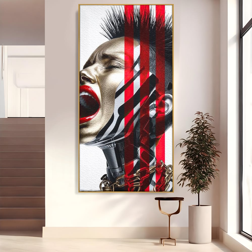 Tablou Canvas Premium, LuxCanva® G1162, Puterea Libertatii, Strigat, Viitor, Lanturi, Futurist, Rosu, Alb, Negru, Pasiune, Revolta, Punk, Metal, Urban, Rebeliune, Spirit, Birou, Living, Dormitor