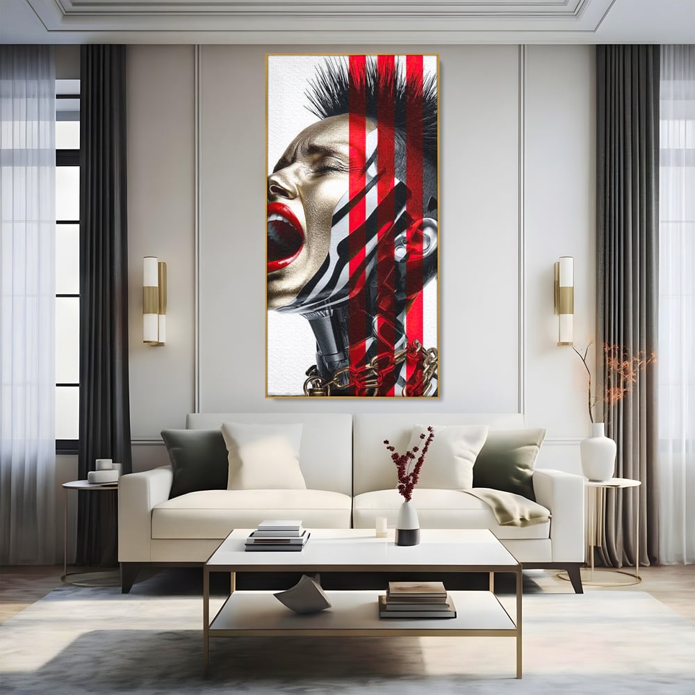 Tablou Canvas Premium, LuxCanva® G1162, Puterea Libertatii, Strigat, Viitor, Lanturi, Futurist, Rosu, Alb, Negru, Pasiune, Revolta, Punk, Metal, Urban, Rebeliune, Spirit, Birou, Living, Dormitor