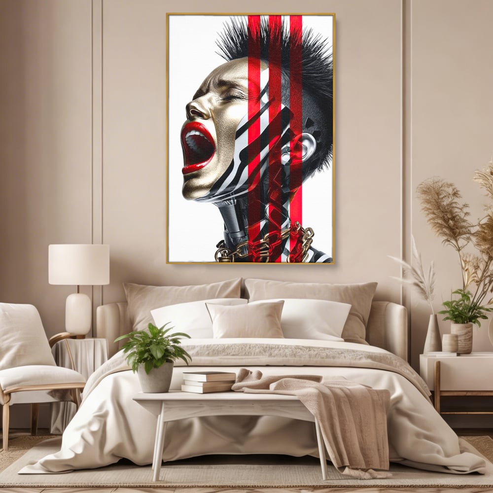 Tablou Canvas Premium, LuxCanva® G1162, Puterea Libertatii, Strigat, Viitor, Lanturi, Futurist, Rosu, Alb, Negru, Pasiune, Revolta, Punk, Metal, Urban, Rebeliune, Spirit, Birou, Living, Dormitor