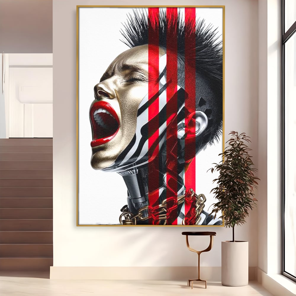 Tablou Canvas Premium, LuxCanva® G1162, Puterea Libertatii, Strigat, Viitor, Lanturi, Futurist, Rosu, Alb, Negru, Pasiune, Revolta, Punk, Metal, Urban, Rebeliune, Spirit, Birou, Living, Dormitor