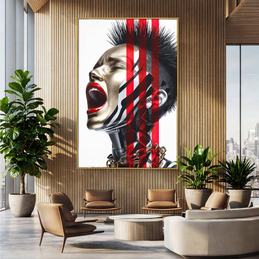 Tablou Canvas Premium, LuxCanva® G1162, Puterea Libertatii, Strigat, Viitor, Lanturi, Futurist, Rosu, Alb, Negru, Pasiune, Revolta, Punk, Metal, Urban, Rebeliune, Spirit, Birou, Living, Dormitor