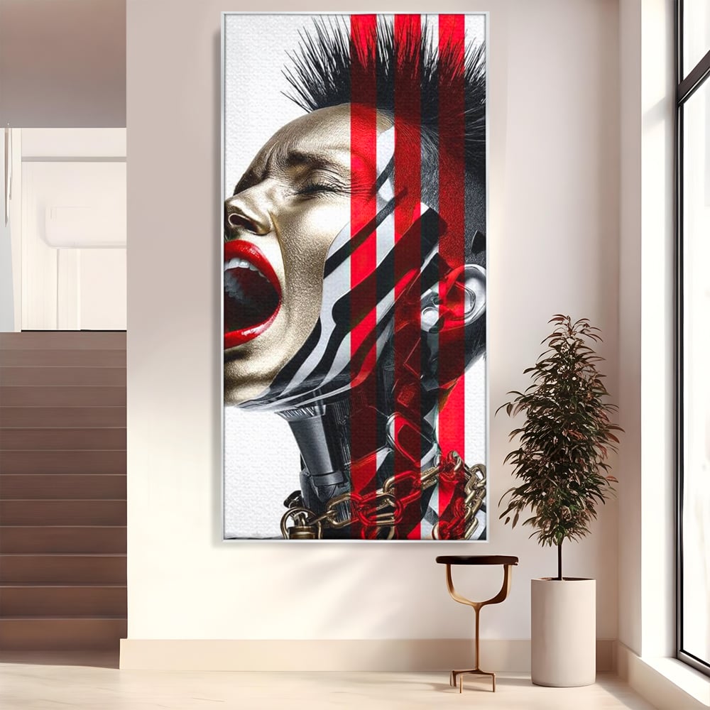 Tablou Canvas Premium, LuxCanva® G1162, Puterea Libertatii, Strigat, Viitor, Lanturi, Futurist, Rosu, Alb, Negru, Pasiune, Revolta, Punk, Metal, Urban, Rebeliune, Spirit, Birou, Living, Dormitor