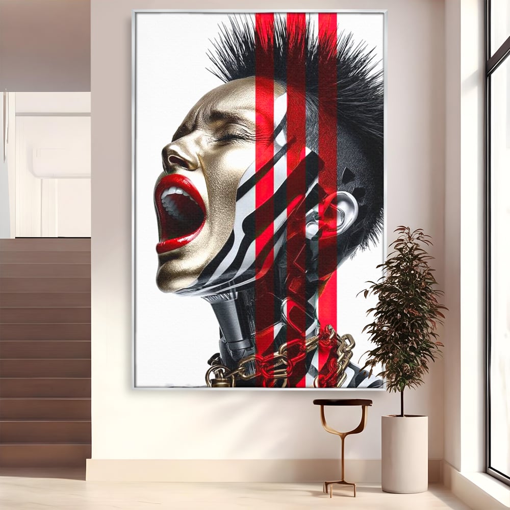 Tablou Canvas Premium, LuxCanva® G1162, Puterea Libertatii, Strigat, Viitor, Lanturi, Futurist, Rosu, Alb, Negru, Pasiune, Revolta, Punk, Metal, Urban, Rebeliune, Spirit, Birou, Living, Dormitor