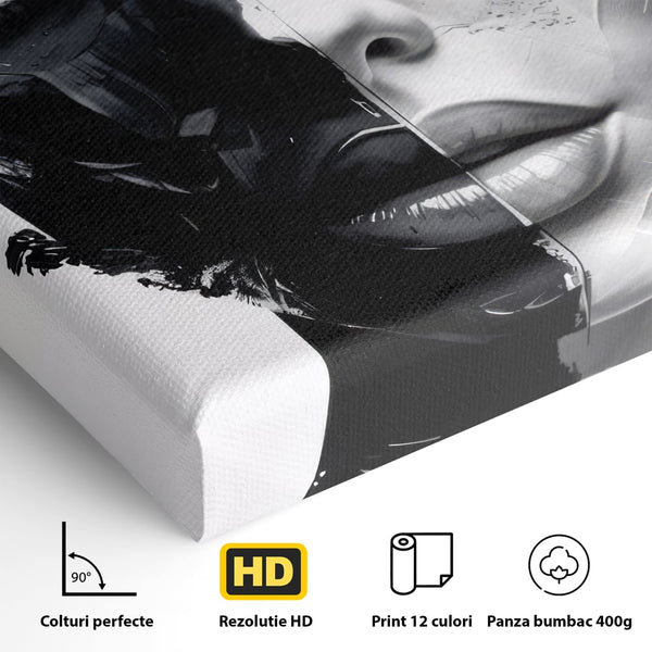 Tablou Canvas Premium, LuxCanva® G1163, Doua Fete, Un Suflet, Dualitate, Alb, Negru, Monocrom, Yin, Yang, Lumina, Impact, Negura, Armonie, Chipuri, Femei, Inima, Birou, Living, Dormitor