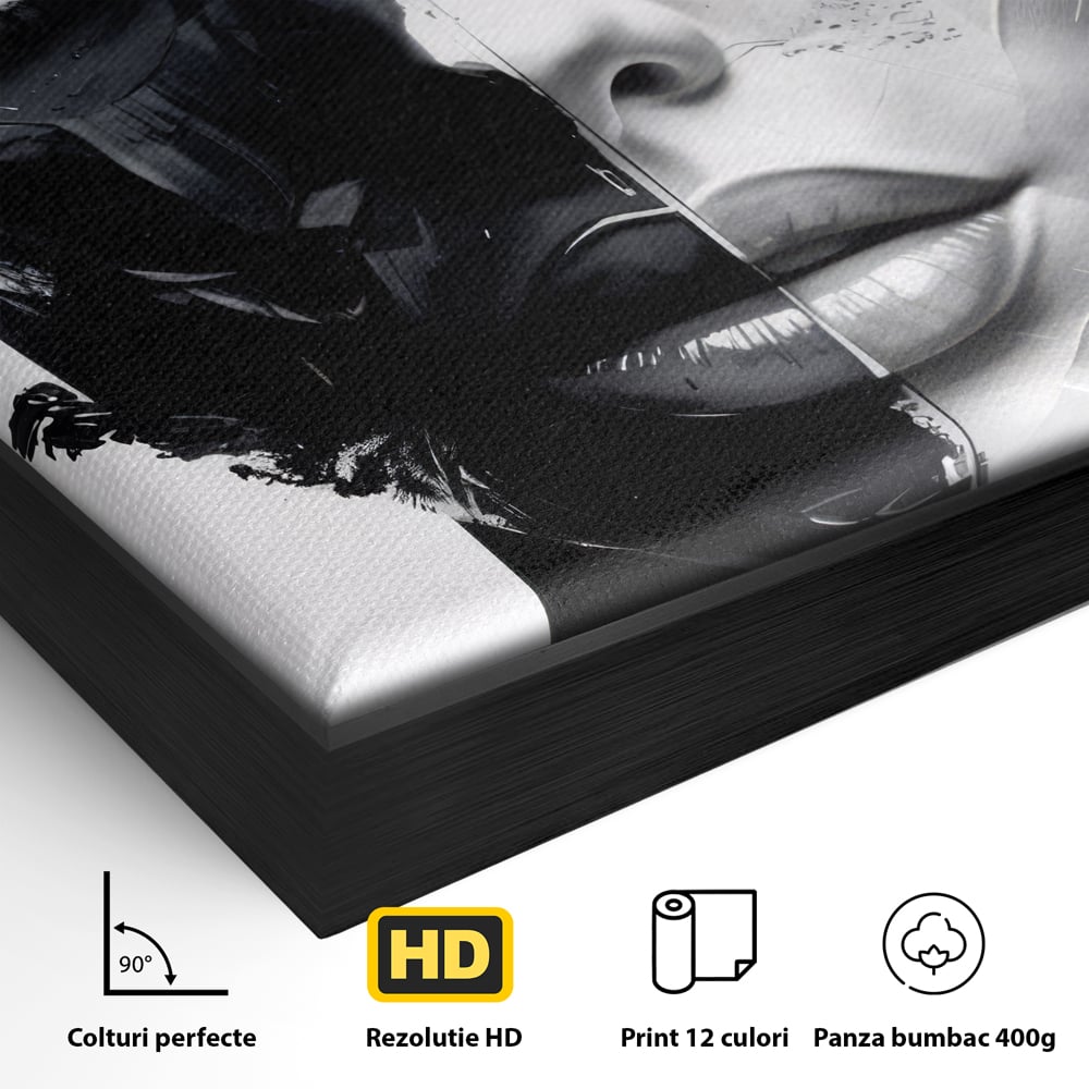 Tablou Canvas Premium, LuxCanva® G1163, Doua Fete, Un Suflet, Dualitate, Alb, Negru, Monocrom, Yin, Yang, Lumina, Impact, Negura, Armonie, Chipuri, Femei, Inima, Birou, Living, Dormitor