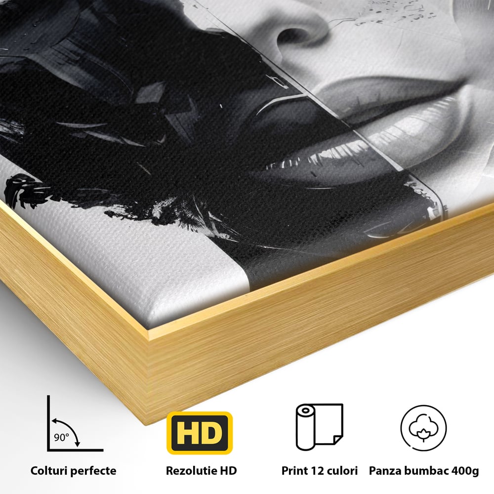 Tablou Canvas Premium, LuxCanva® G1163, Doua Fete, Un Suflet, Dualitate, Alb, Negru, Monocrom, Yin, Yang, Lumina, Impact, Negura, Armonie, Chipuri, Femei, Inima, Birou, Living, Dormitor