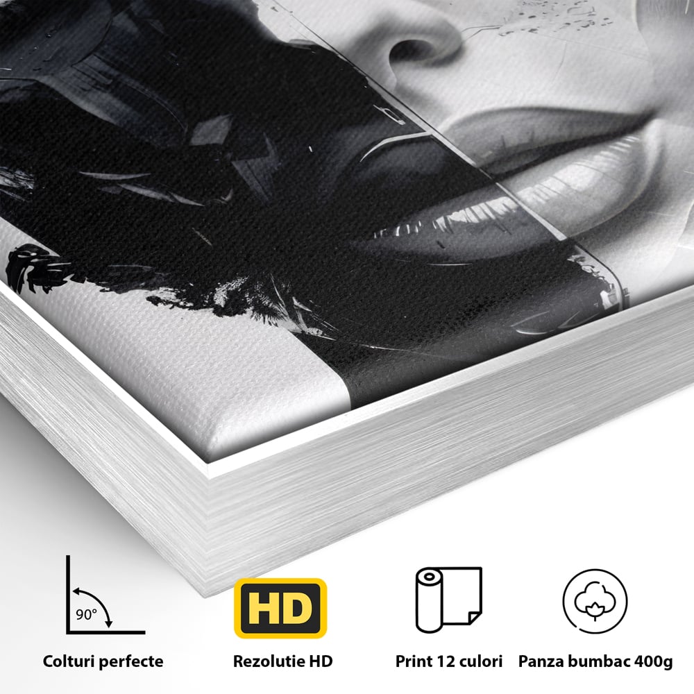 Tablou Canvas Premium, LuxCanva® G1163, Doua Fete, Un Suflet, Dualitate, Alb, Negru, Monocrom, Yin, Yang, Lumina, Impact, Negura, Armonie, Chipuri, Femei, Inima, Birou, Living, Dormitor