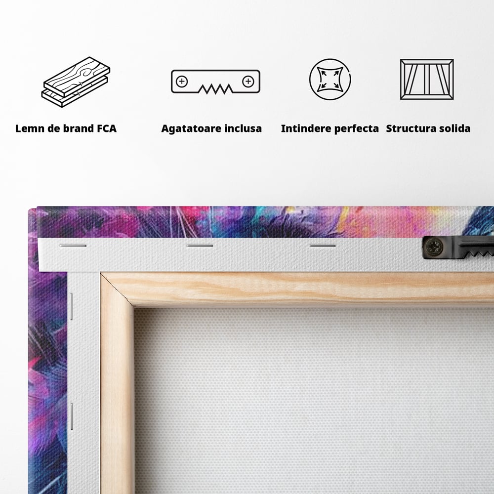 Tablou Canvas Premium, LuxCanva® G1164, Fantezie Florala, Cromatic, Culori, Vis, Explozie, Emotii, Floral, Pleoape, Albastre, Pene, Machiaj, Par, Artistic, Salon, Birou, Living, Dormitor