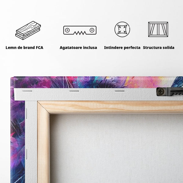Tablou Canvas Premium, LuxCanva® G1164, Fantezie Florala, Cromatic, Culori, Vis, Explozie, Emotii, Floral, Pleoape, Albastre, Pene, Machiaj, Par, Artistic, Salon, Birou, Living, Dormitor