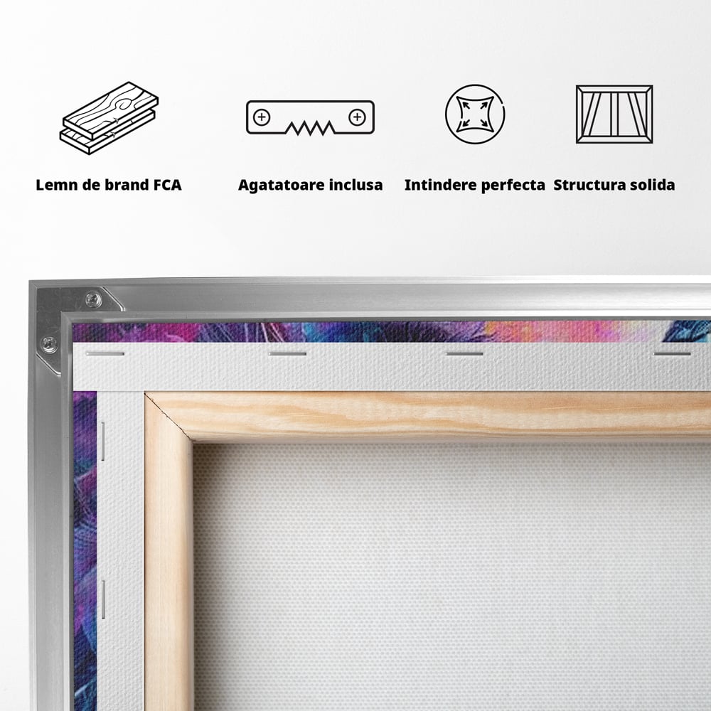 Tablou Canvas Premium, LuxCanva® G1164, Fantezie Florala, Cromatic, Culori, Vis, Explozie, Emotii, Floral, Pleoape, Albastre, Pene, Machiaj, Par, Artistic, Salon, Birou, Living, Dormitor