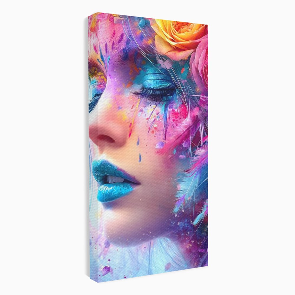 Tablou Canvas Premium, LuxCanva® G1164, Fantezie Florala, Cromatic, Culori, Vis, Explozie, Emotii, Floral, Pleoape, Albastre, Pene, Machiaj, Par, Artistic, Salon, Birou, Living, Dormitor