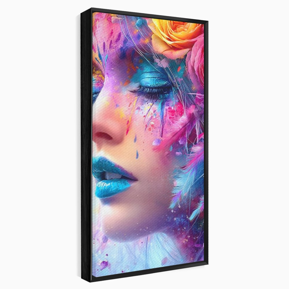 Tablou Canvas Premium, LuxCanva® G1164, Fantezie Florala, Cromatic, Culori, Vis, Explozie, Emotii, Floral, Pleoape, Albastre, Pene, Machiaj, Par, Artistic, Salon, Birou, Living, Dormitor