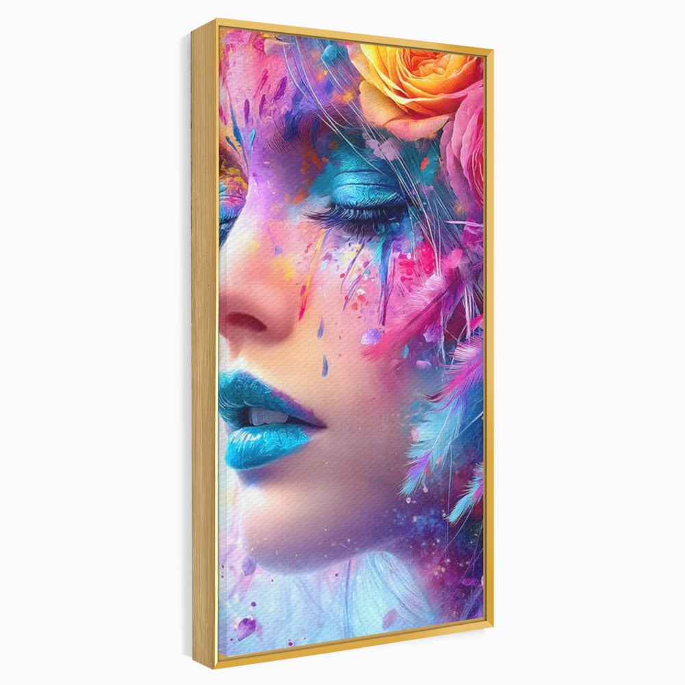 Tablou Canvas Premium, LuxCanva® G1164, Fantezie Florala, Cromatic, Culori, Vis, Explozie, Emotii, Floral, Pleoape, Albastre, Pene, Machiaj, Par, Artistic, Salon, Birou, Living, Dormitor